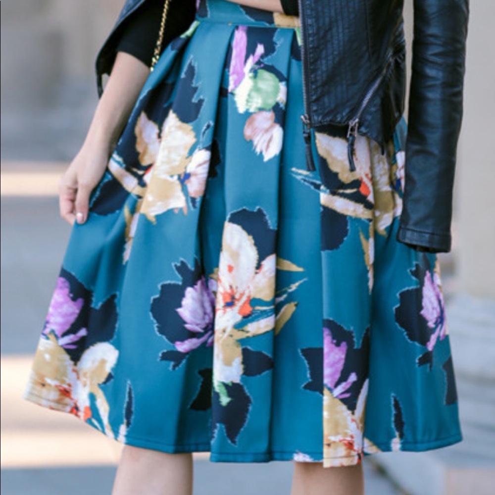 NWT Chickwish Skirt jewel tones green floral, L